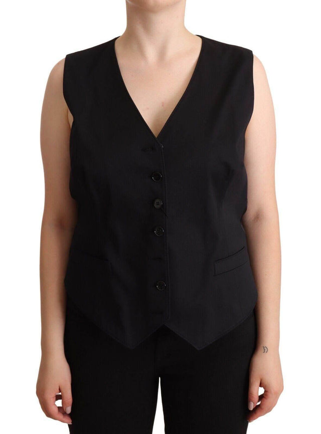 Dolce & Gabbana Black Button Down Sleeveless Vest Waiscoat Top - Hilstor