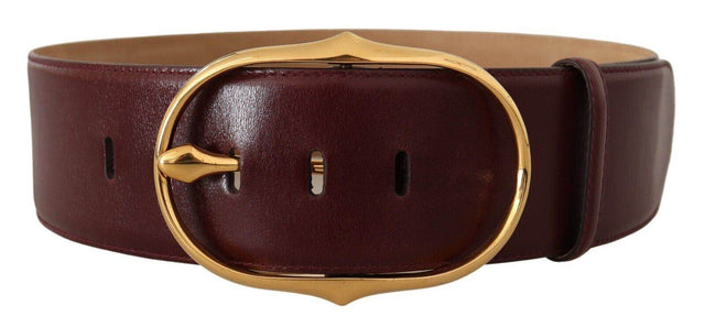 Dolce & Gabbana Elegant Brown Leather Belt with Gold Oval Buckle - Hilstor