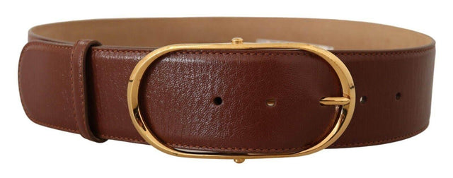 Dolce & Gabbana Elegant Brown Leather Belt with Gold Buckle - Hilstor