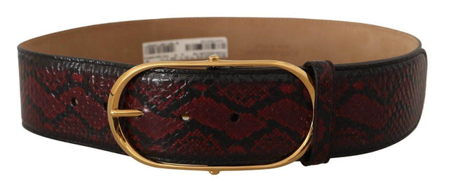 Dolce & Gabbana Elegant Red Python Leather Belt with Gold Buckle - Hilstor