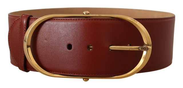 Dolce & Gabbana Elegant Maroon Leather Belt with Gold Accents - Hilstor