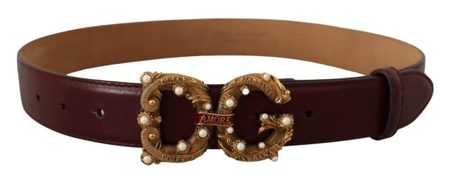 Dolce & Gabbana Elegant Bordeaux Leather Amore Belt - Hilstor
