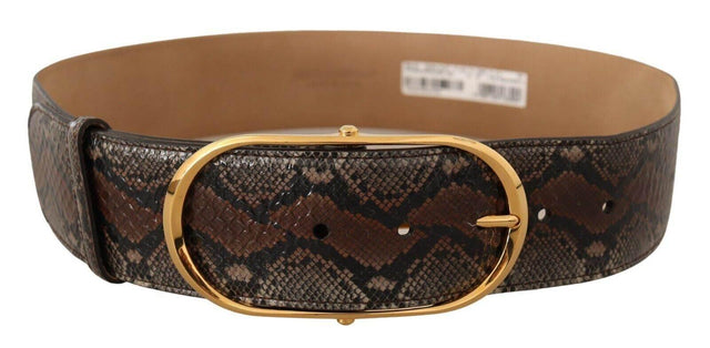 Dolce & Gabbana Elegant Brown Leather Belt with Gold Buckle - Hilstor