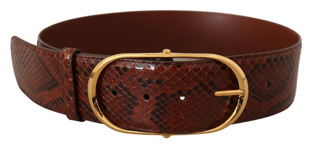 Dolce & Gabbana Brown Exotic Leather Gold Oval Buckle Belt - Hilstor