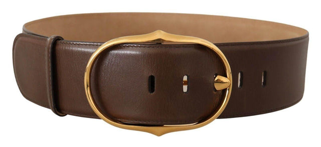Dolce & Gabbana Elegant Brown Leather Belt with Gold Buckle - Hilstor