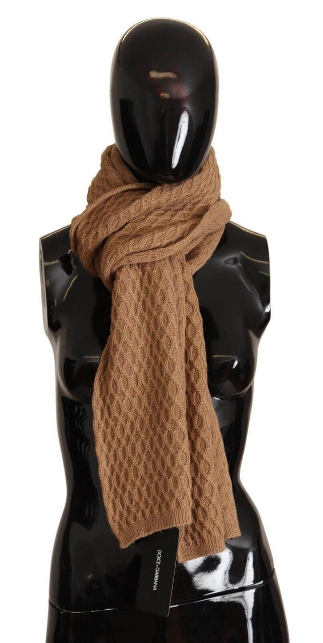 Dolce & Gabbana Dark Brown Wrap Shawl Knitted Camel Scarf - Hilstor