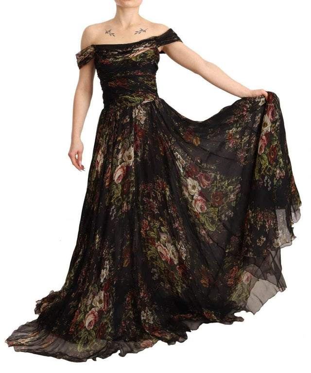 Dolce & Gabbana Floral Silk Off-Shoulder Long Dress - Hilstor