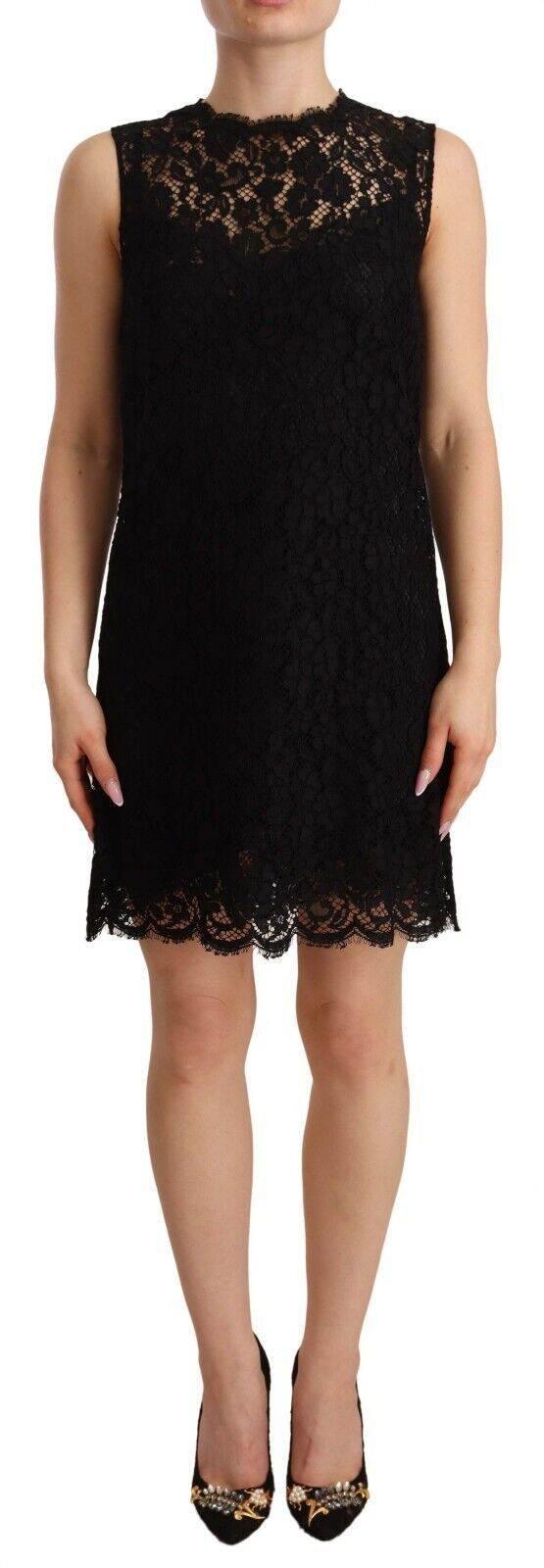 Dolce & Gabbana Black Floral Lace Sheath Sleeveless Mini Dress - Hilstor