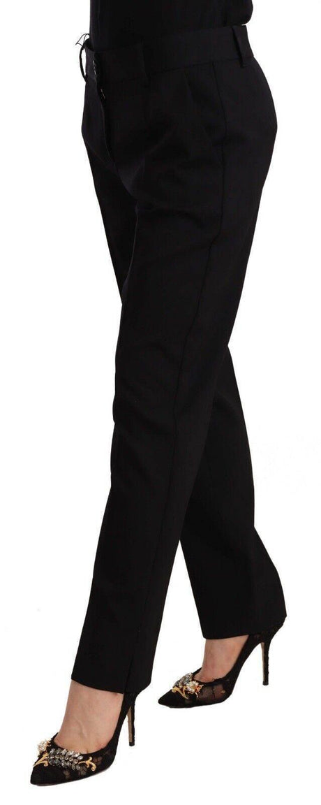 Dolce & Gabbana Black Mid Waist Skinny Trouser Wool Pants - Hilstor