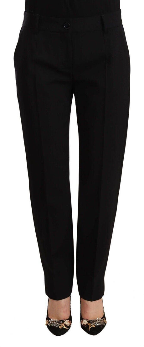 Dolce & Gabbana Black Mid Waist Skinny Trouser Wool Pants - Hilstor