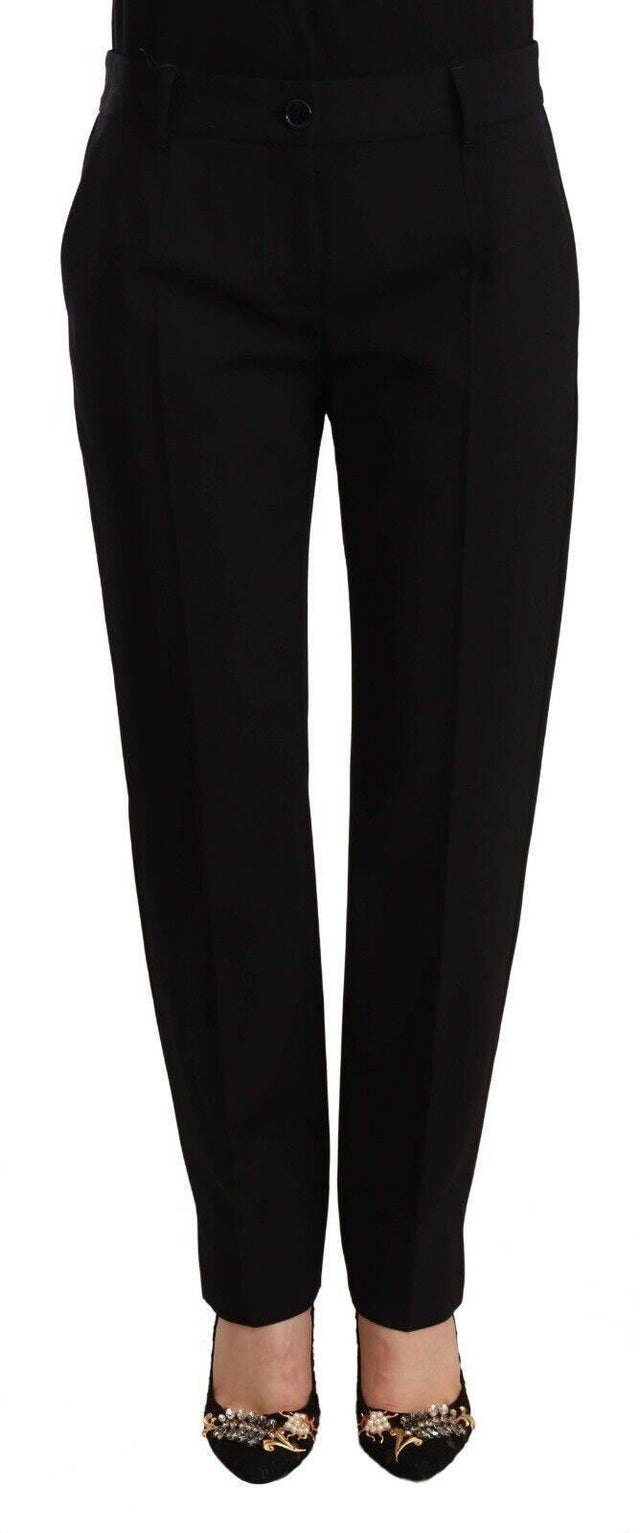 Dolce & Gabbana Black Mid Waist Skinny Trouser Wool Pants - Hilstor