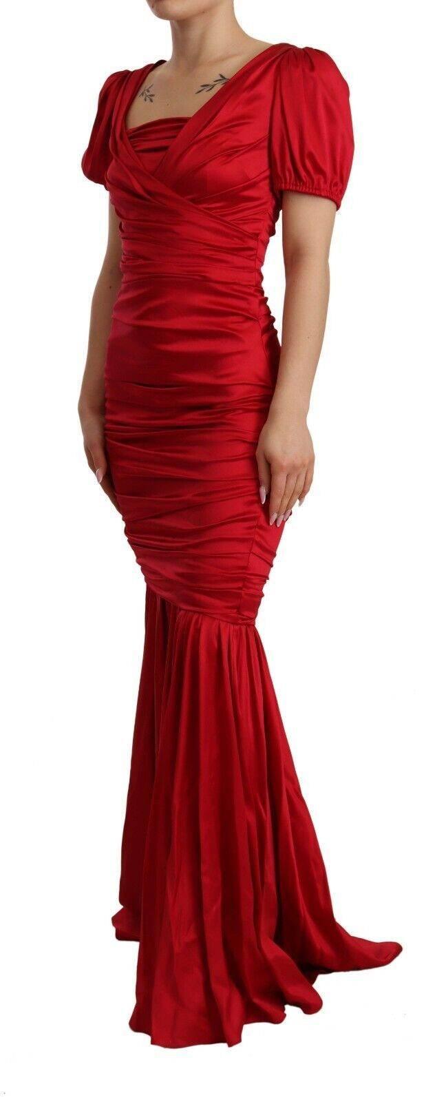 Dolce & Gabbana Red Silk Stretch Sheath Mermaid Gown Dress - Hilstor
