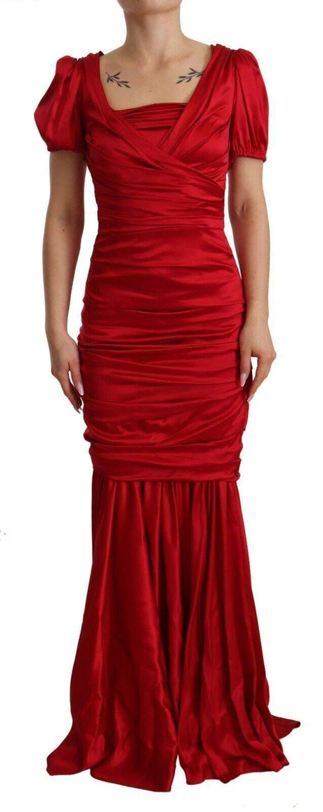 Dolce & Gabbana Red Silk Stretch Sheath Mermaid Gown Dress - Hilstor