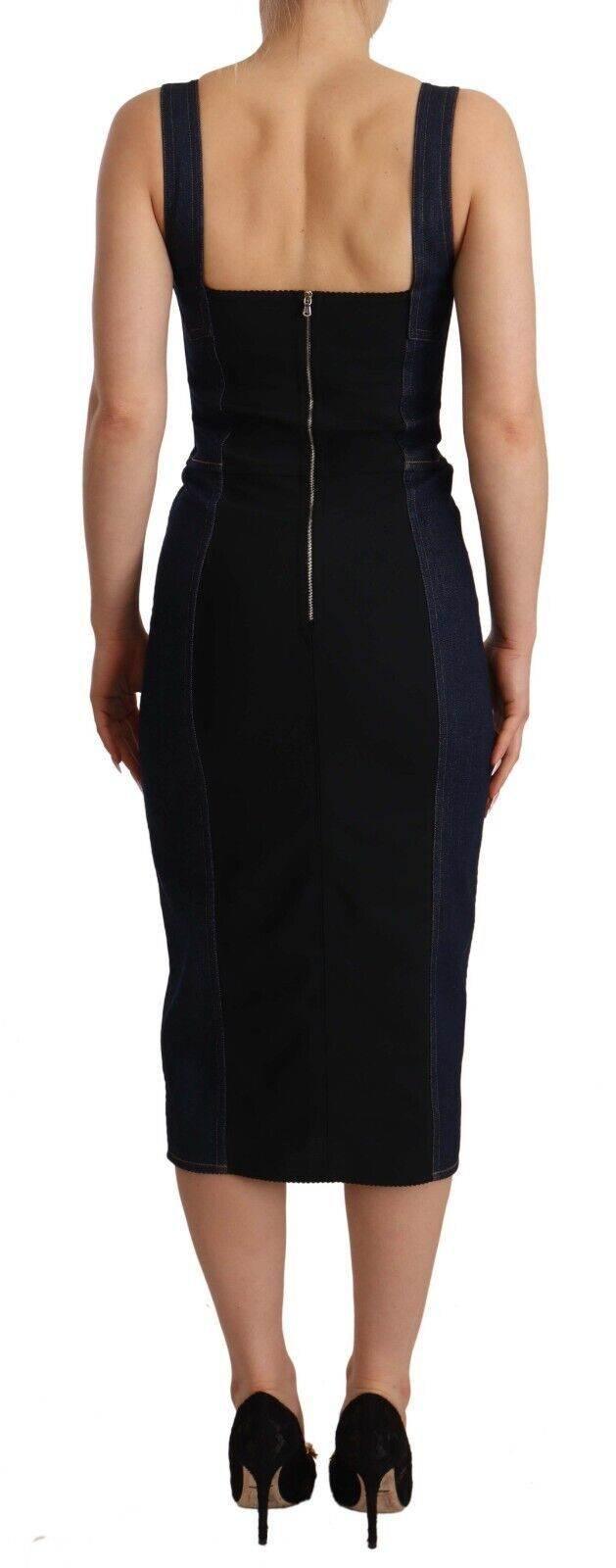 Dolce & Gabbana Dark Blue Cotton Denim Sheath Midi Dress - Hilstor