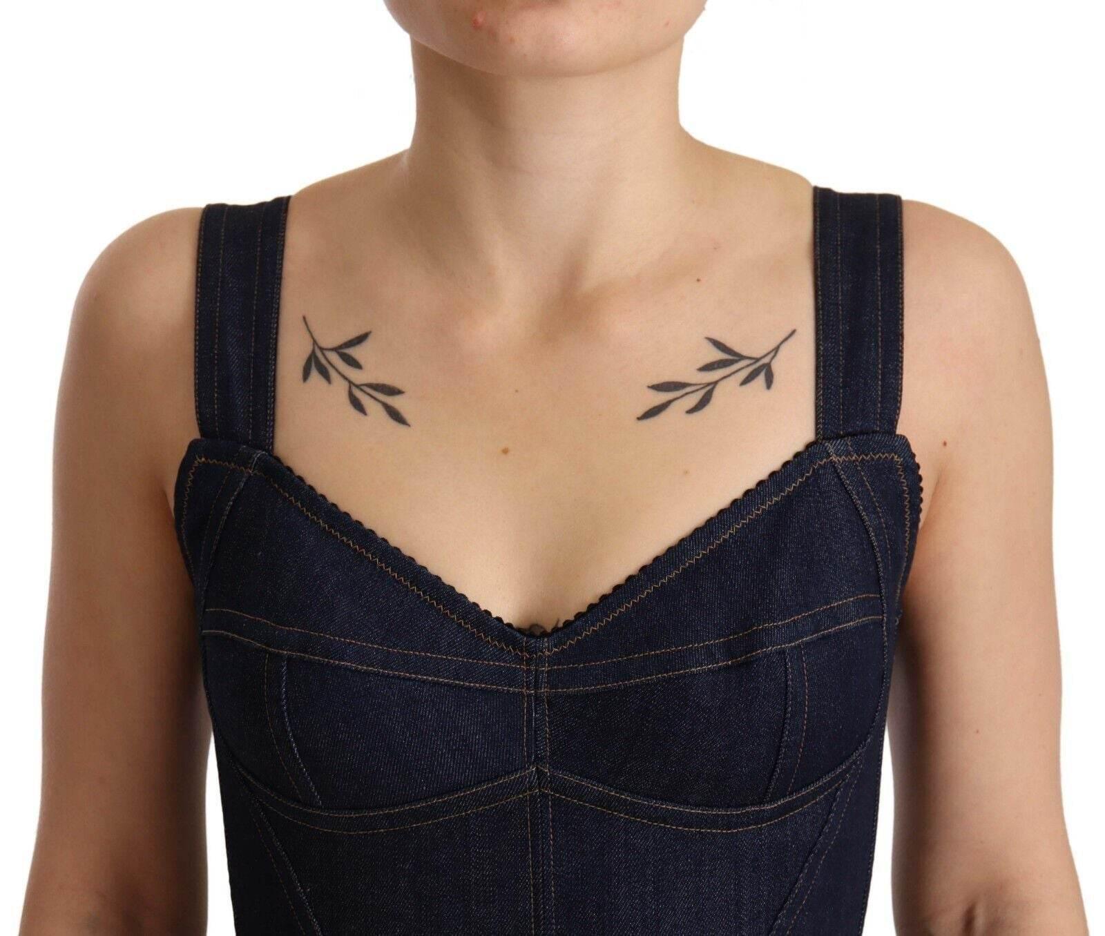 Dolce & Gabbana Dark Blue Cotton Denim Sheath Midi Dress - Hilstor