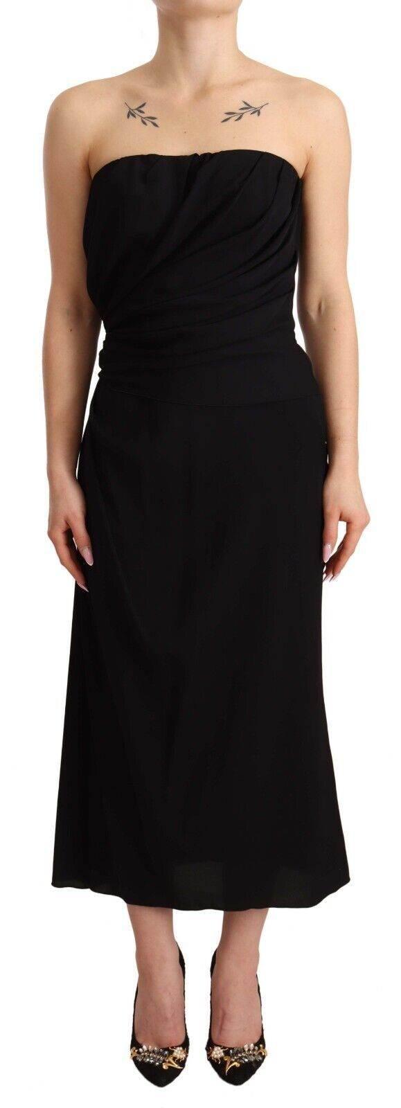 Dolce & Gabbana Black Silk Stretch Strapless Sheath Midi Dress - Hilstor