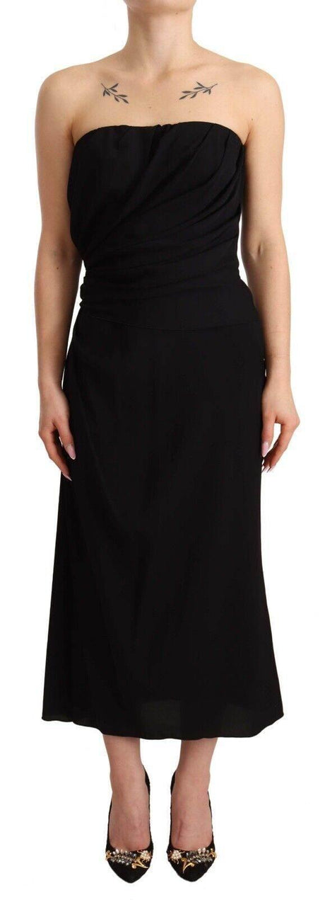 Dolce & Gabbana Black Silk Stretch Strapless Sheath Midi Dress - Hilstor