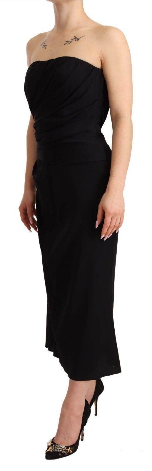 Dolce & Gabbana Black Silk Stretch Strapless Sheath Midi Dress - Hilstor