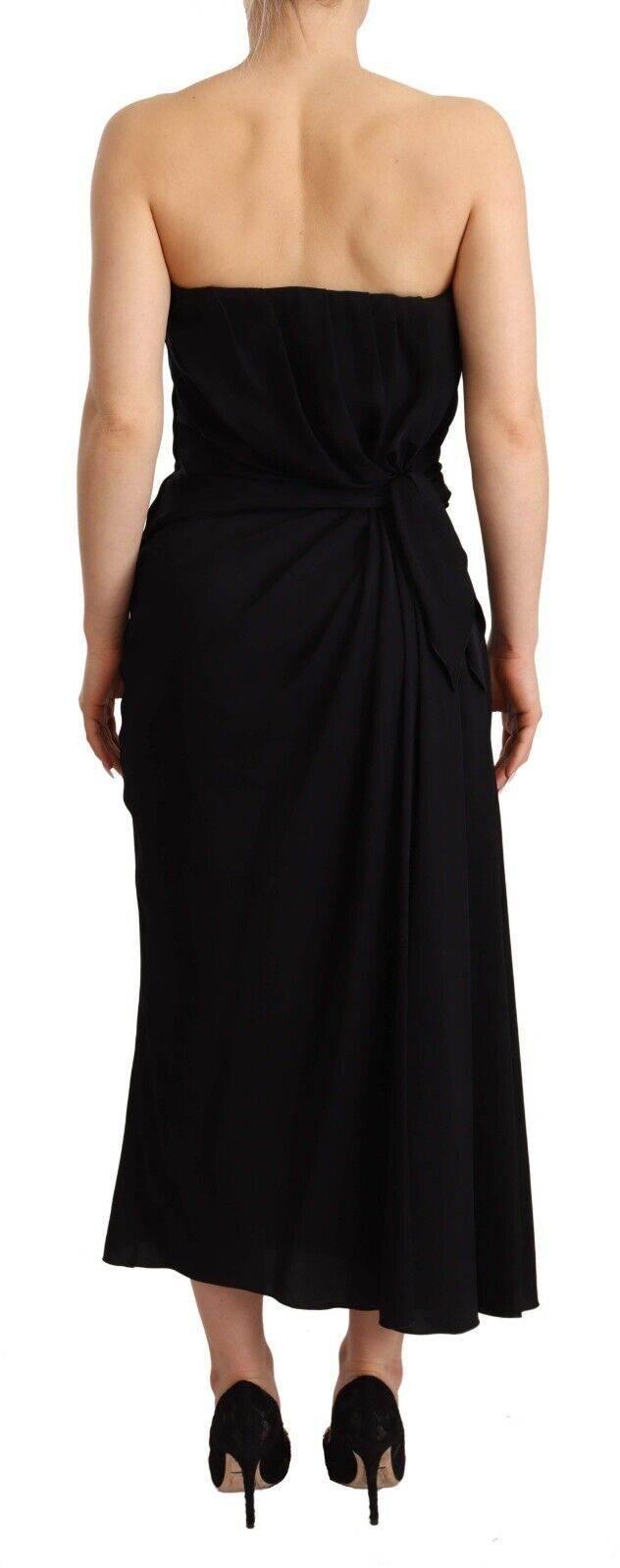 Dolce & Gabbana Black Silk Stretch Strapless Sheath Midi Dress - Hilstor