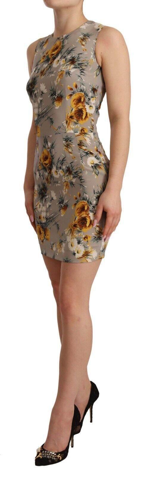 Dolce & Gabbana Gray Silk Stretch Floral Sheath Mini Dress - Hilstor