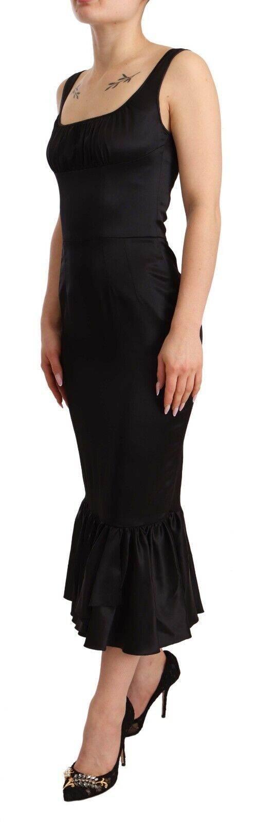 Dolce & Gabbana Black Silk Stretch Sheath Mermaid Midi Dress - Hilstor