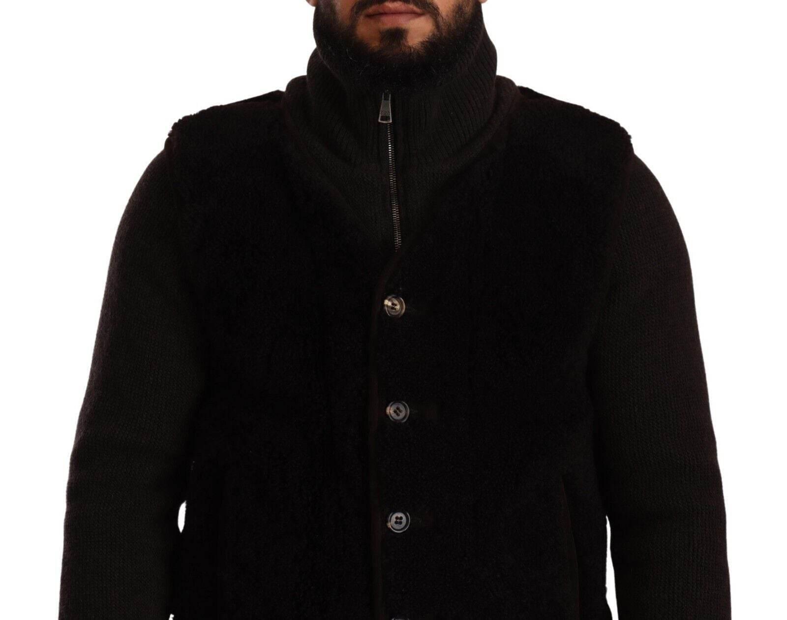 Dolce & Gabbana Black Leather Mens Turtle Neck Coat Jacket - Hilstor