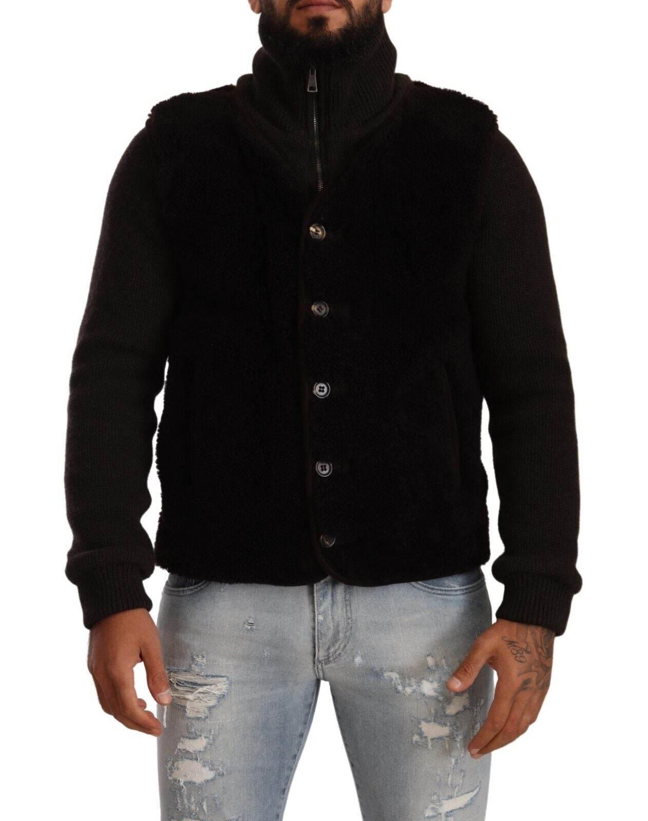 Dolce & Gabbana Black Leather Mens Turtle Neck Coat Jacket - Hilstor