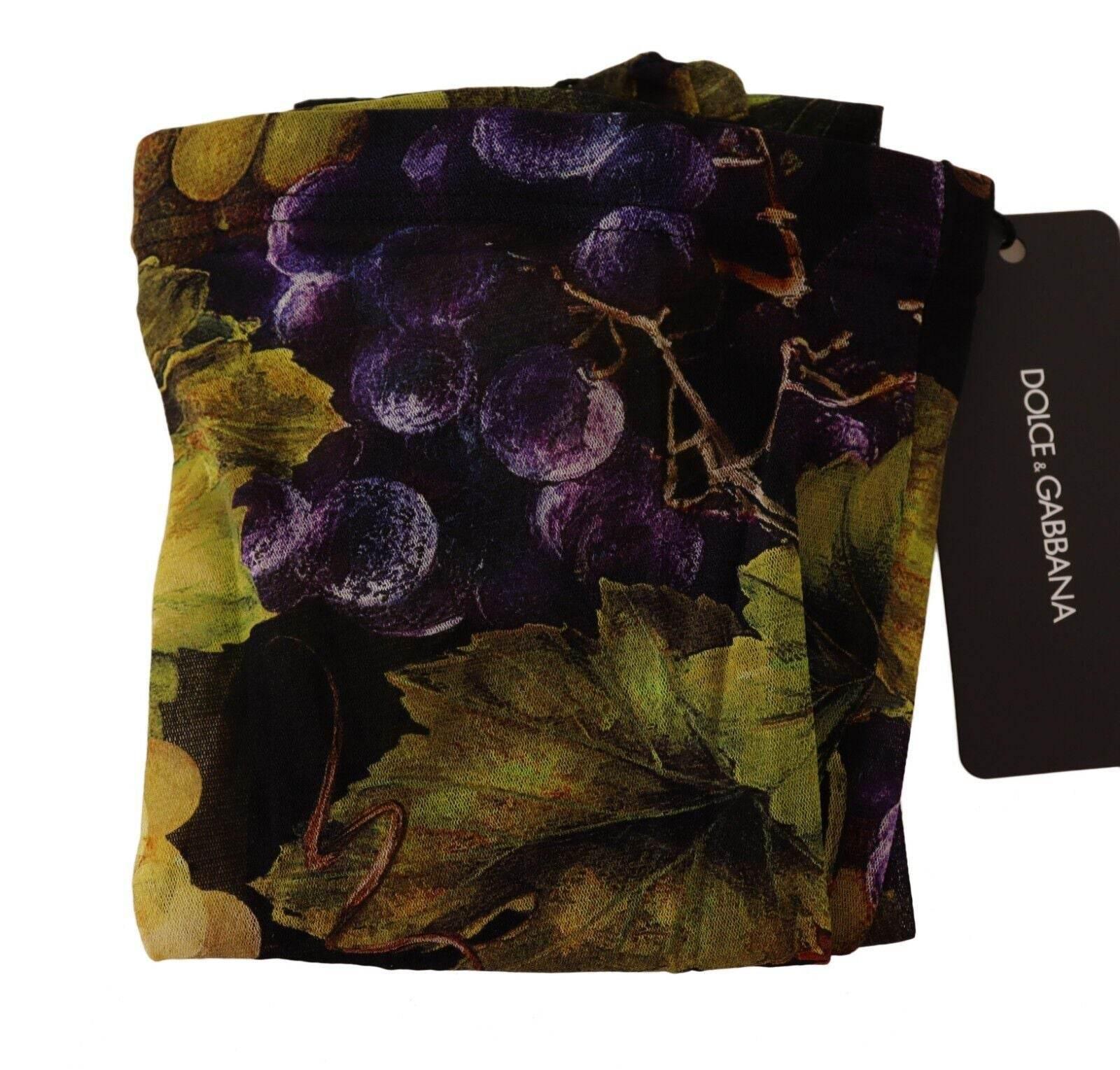 Dolce & Gabbana Elegant Black Grapes Printed Nylon Tights - Hilstor