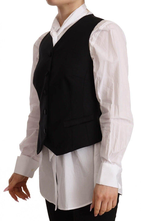 Dolce & Gabbana Elegant Black Wool Blend Waistcoat - Hilstor
