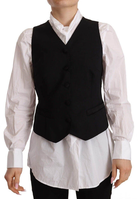 Dolce & Gabbana Elegant Black Wool Blend Waistcoat - Hilstor