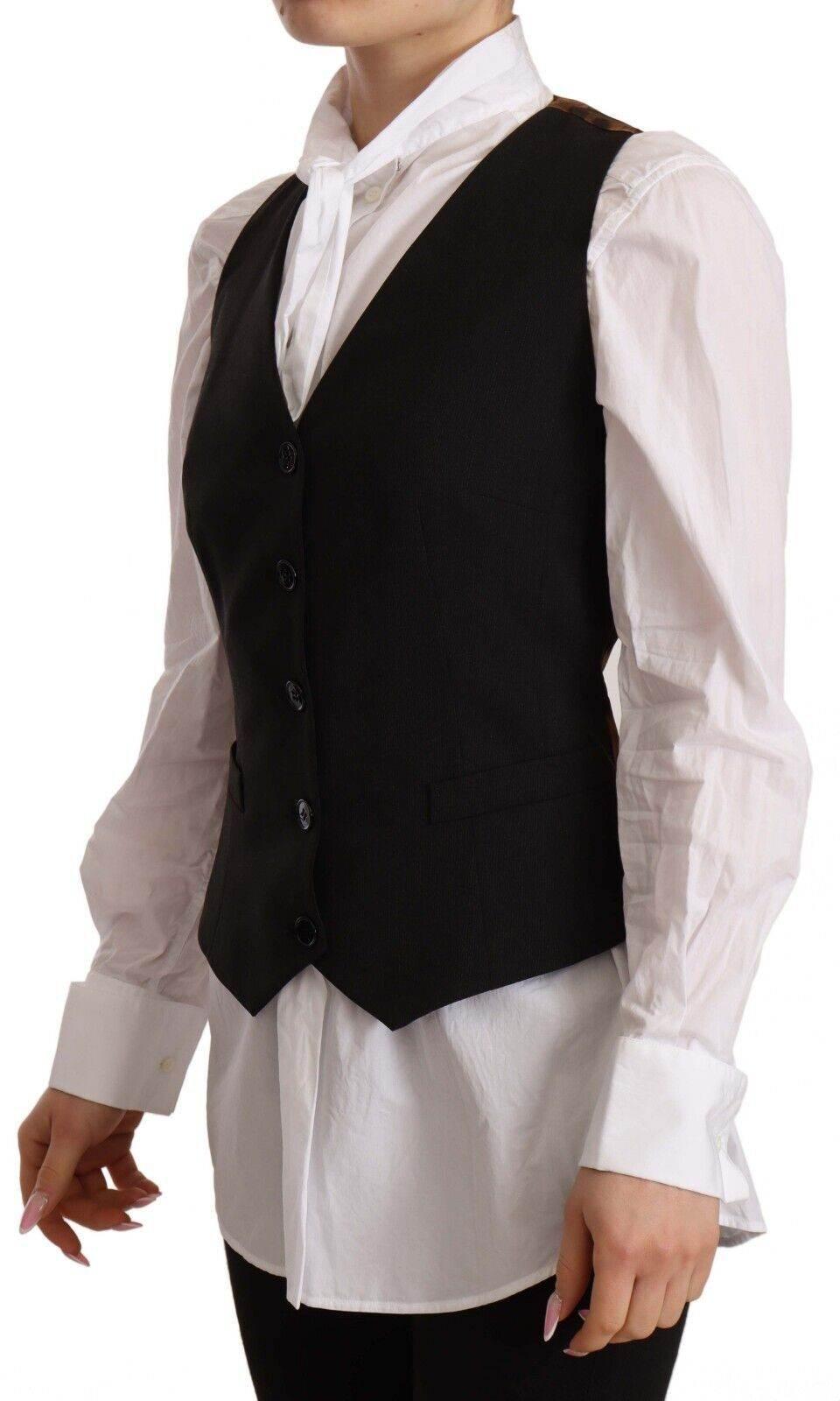 Dolce & Gabbana Elegant Black Buttoned Vest Top - Hilstor