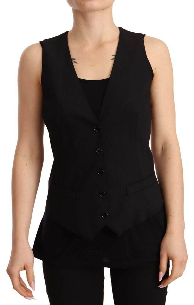 Dolce & Gabbana Elegant Black Wool Blend Waistcoat - Hilstor