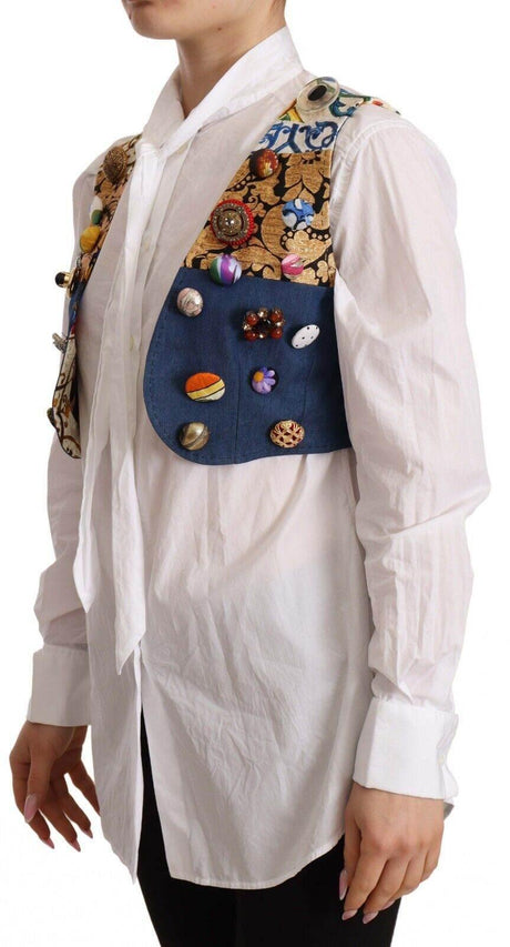Dolce & Gabbana Multicolor Embellished Waist Coat Cotton Top - Hilstor