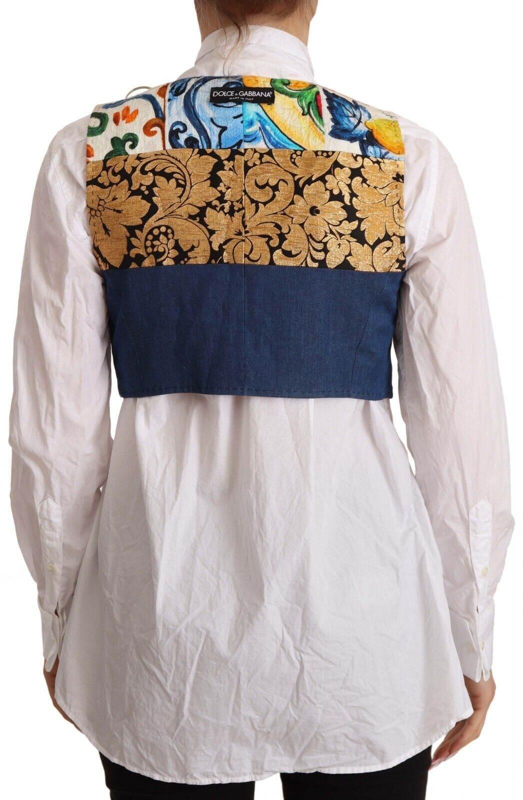 Dolce & Gabbana Multicolor Embellished Waist Coat Cotton Top - Hilstor