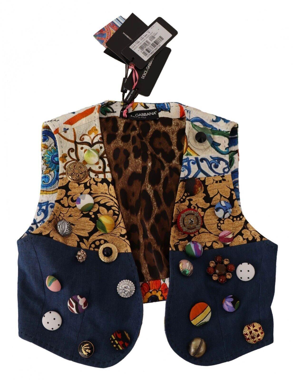 Dolce & Gabbana Multicolor Embellished Waist Coat Cotton Top - Hilstor