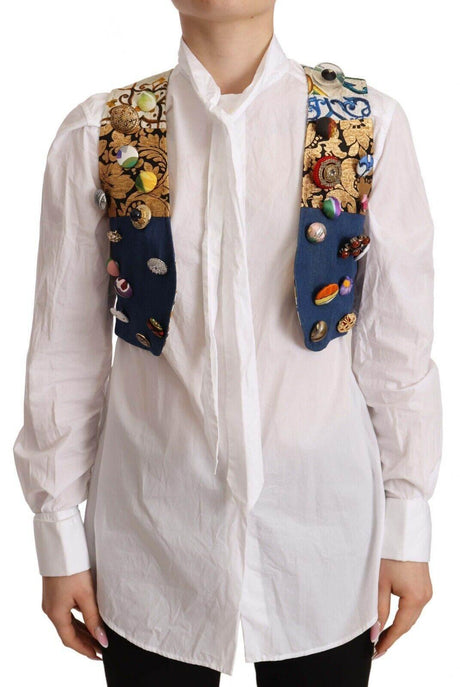 Dolce & Gabbana Multicolor Embellished Waist Coat Cotton Top - Hilstor