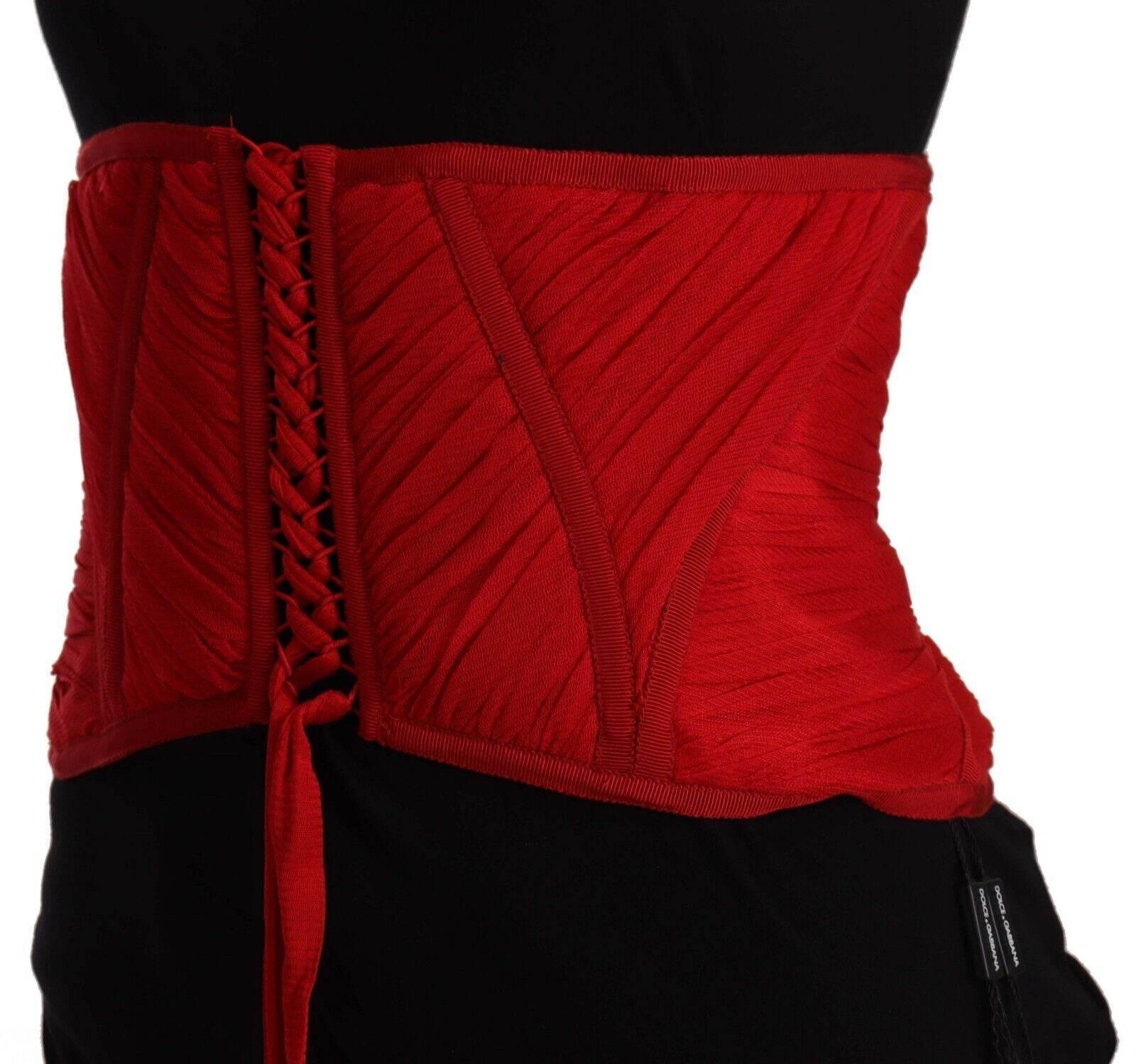 Dolce & Gabbana Elegant Red Silk Corset Belt Top - Hilstor