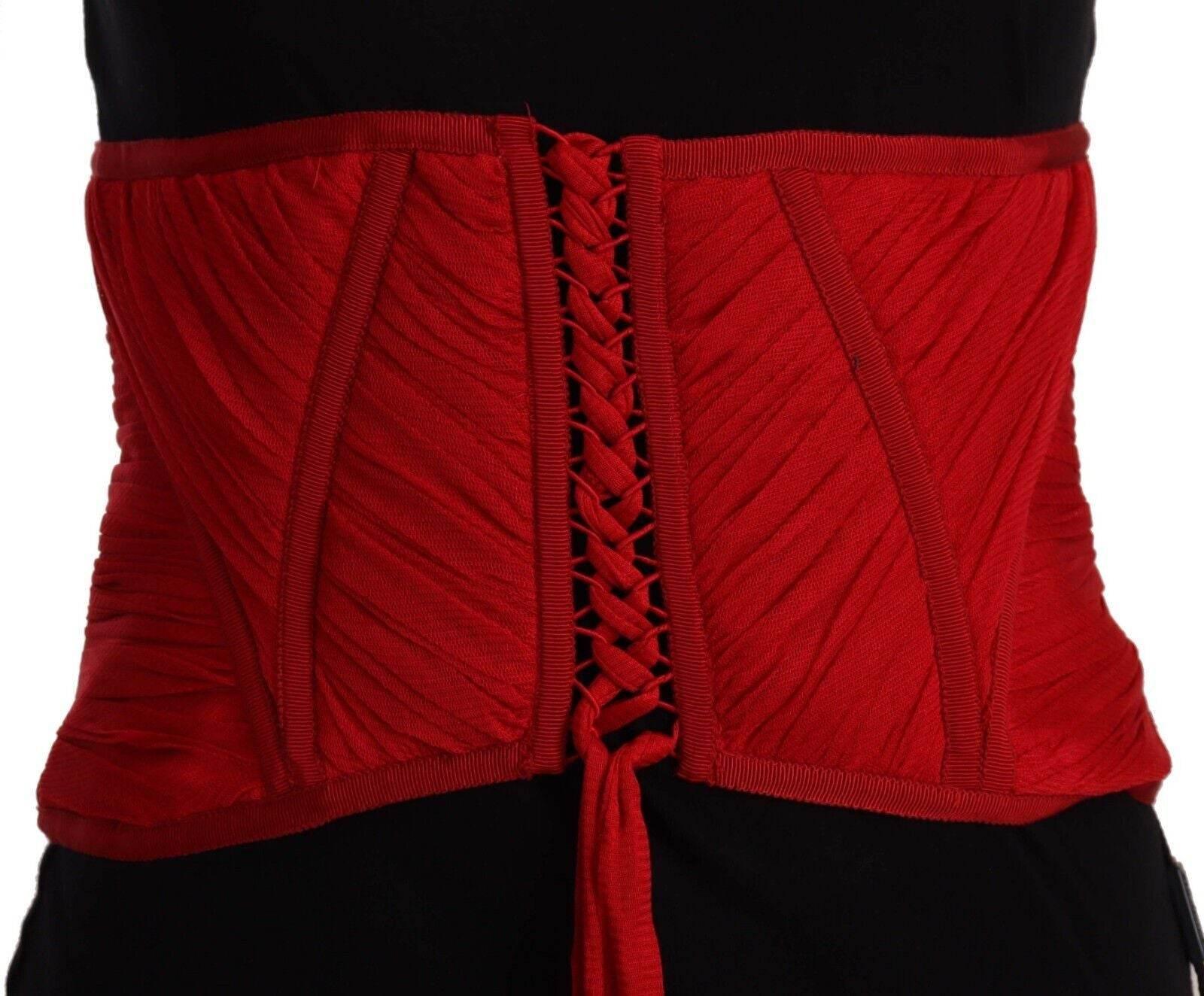 Dolce & Gabbana Elegant Red Silk Corset Belt Top - Hilstor