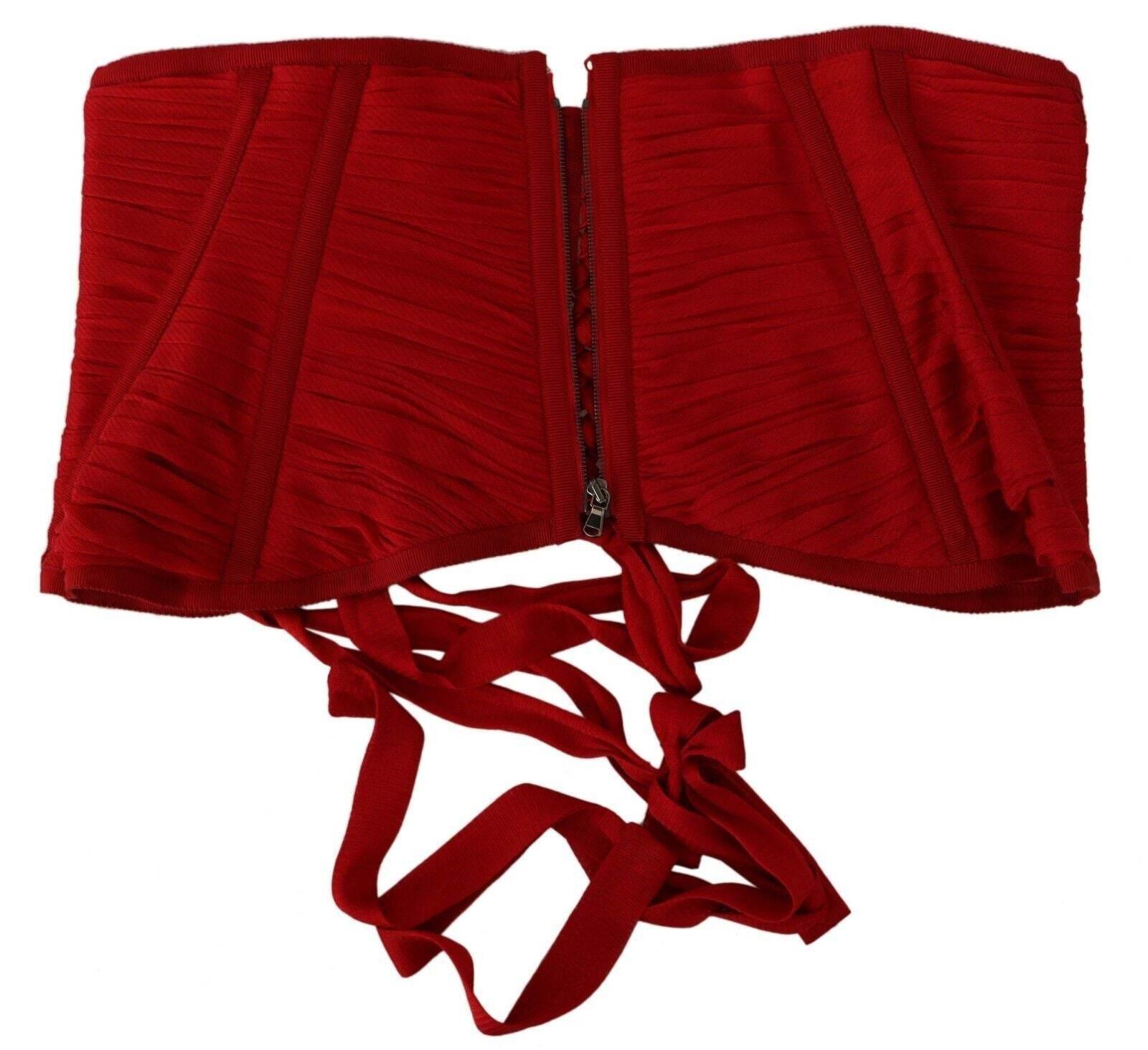 Dolce & Gabbana Elegant Red Silk Corset Belt Top - Hilstor