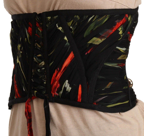 Dolce & Gabbana Black Corset Belt Stretch Waist Strap Silk Top - Hilstor