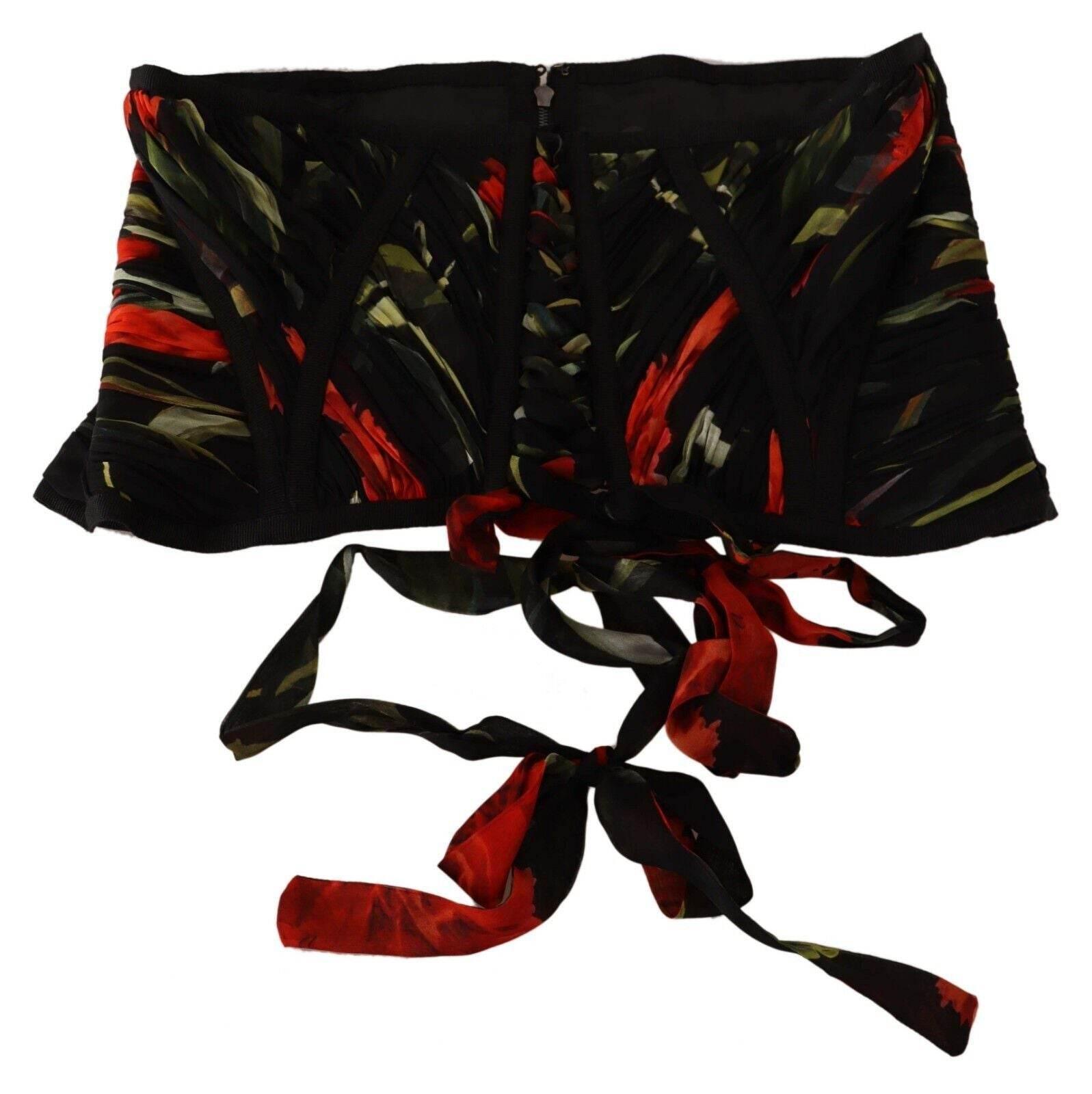 Dolce & Gabbana Black Corset Belt Stretch Waist Strap Silk Top - Hilstor