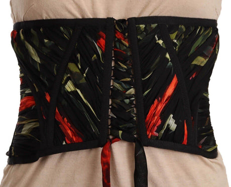 Dolce & Gabbana Black Corset Belt Stretch Waist Strap Silk Top - Hilstor