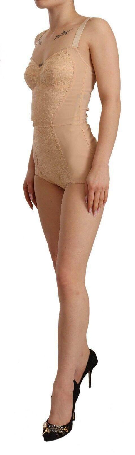 Dolce & Gabbana Beige Lace Panel Stretch Bodysuit - Hilstor