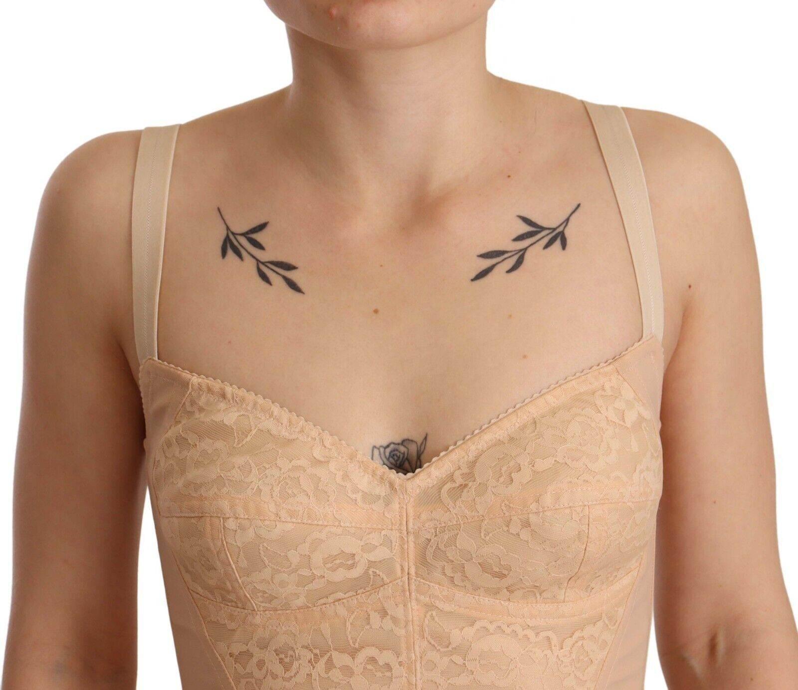 Dolce & Gabbana Beige Lace Panel Stretch Bodysuit - Hilstor