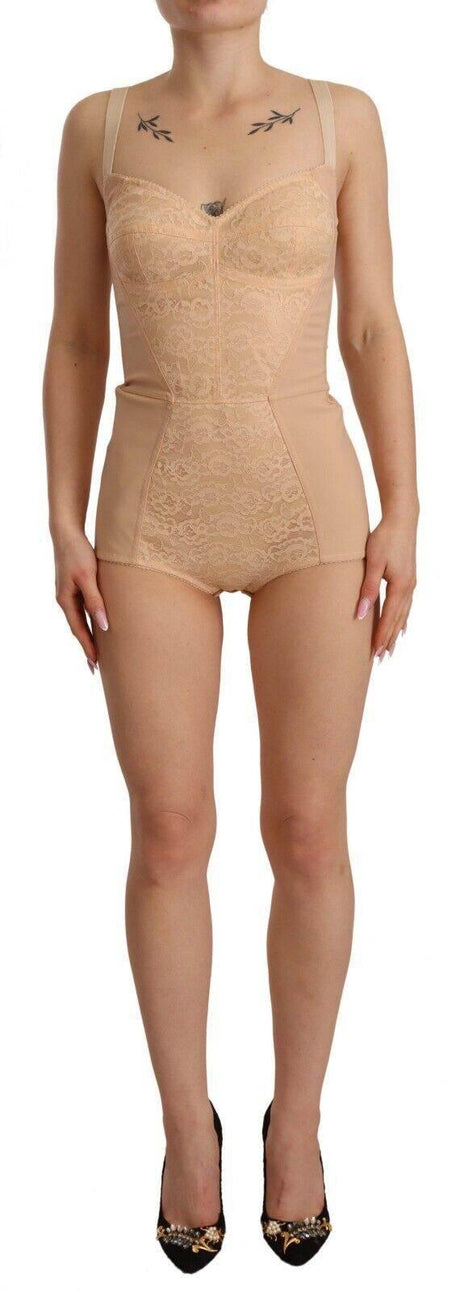 Dolce & Gabbana Beige Lace Panel Stretch Bodysuit - Hilstor
