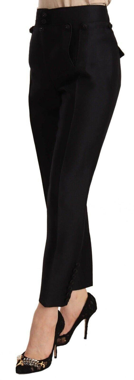 Dsquared² Black Button Embellished Cropped High Waist Pants - Hilstor