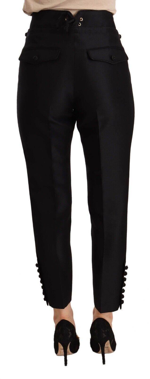 Dsquared² Black Button Embellished Cropped High Waist Pants - Hilstor