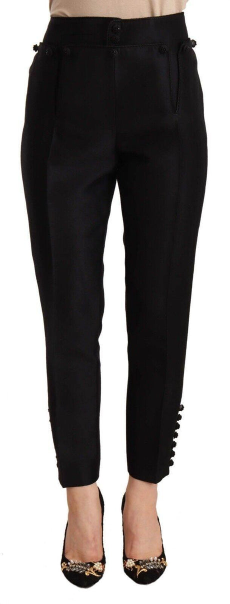 Dsquared² Black Button Embellished Cropped High Waist Pants - Hilstor