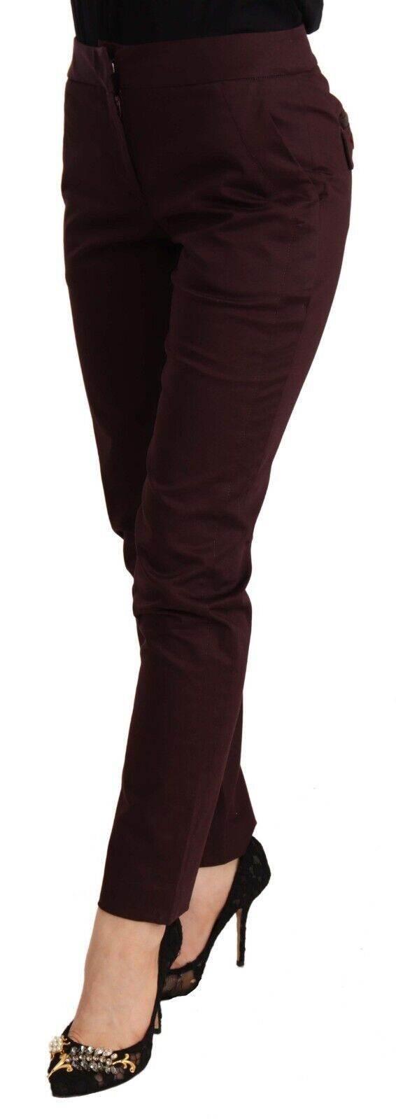 Just Cavalli Maroon Slim Fit Skinny Pants with Zipper Detail - Hilstor