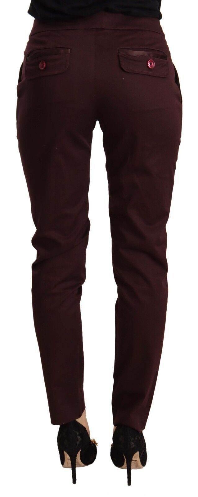Just Cavalli Maroon Slim Fit Skinny Pants with Zipper Detail - Hilstor